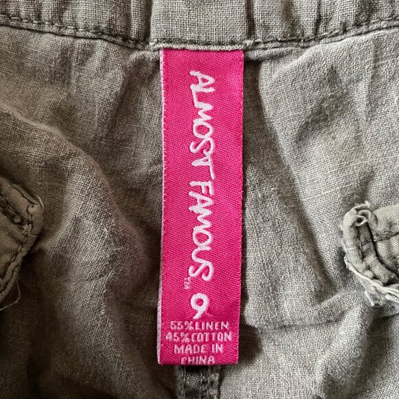 Almost Famous Y2K Cargo Style Olive Green Linen Shorts Flowers and Drawstring - Picture 6 of 9